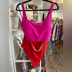 Summersalt pink and red color block one piece bathing suit size 16